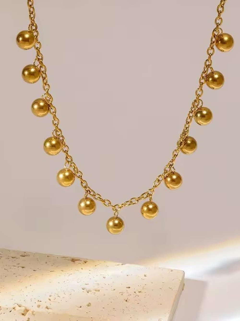 Gold Beaded Drop Necklace